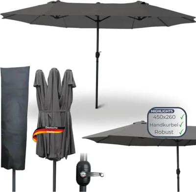 Produktbild von Doppelsonnenschirm 450x260cm KOGO - XXL Sonnenschirm | Großer Schirm UV-Beständig Gartenschirm mit Kurbel Terrassenschirm für Garten, Terrasse & Pool | Anthrazit