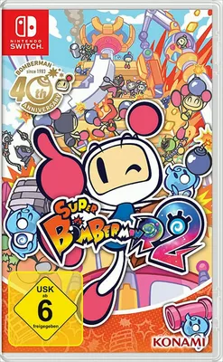 The image shows the front cover of a Nintendo Switch game case for Super Bomberman R 2.