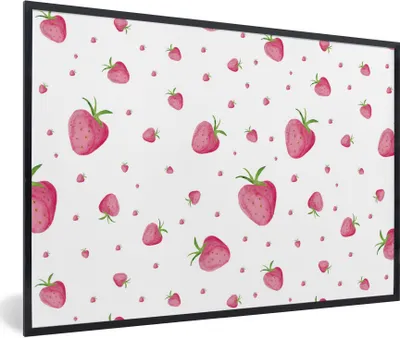 Produktbild von MuchoWow® Gerahmtes Poster Erdbeere - Obst - Weiß 90x60 cm - Poster mit Schwarzem Bilderrahmen Wandposter Rahmen Foto Bilder - Fotorahmen - Foto-Plakat