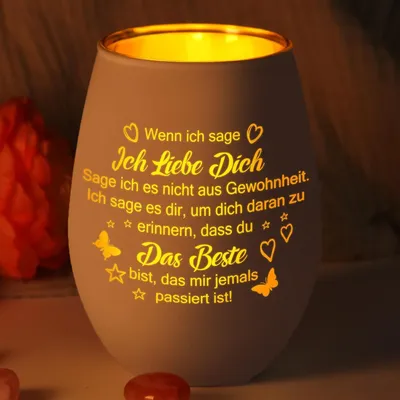 Productafbeelding van Windlicht met gravure, "Ich liebe Dich" voor vrouwen, Kerstmis, theelichthouder, adventskalender, kerstcadeaus voor vriendin of vrouw