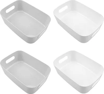 Zdjęcie produktu dla Plastikowe pojemniki do przechowywania, zestaw 4 sztuk bez pokrywek, pojemniki do przechowywania z uchwytami, które można ustawiać jeden na drugim