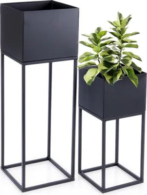 Produktbild von 2er-Set Blumentöpfe auf Ständer, Metall, schwarz matt