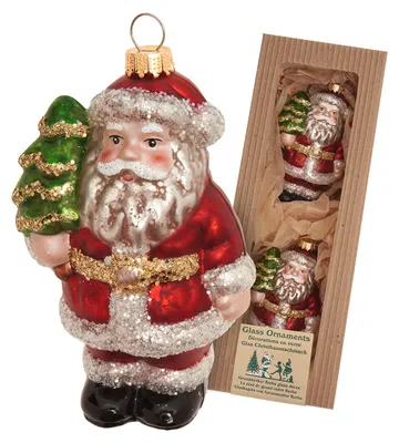 Produktbild von Krebs Glas Lauscha Weihnachtsbaumdekoration - 2 nostalgische Weihnachtsmänner - ca. 11 cm - aus Glas