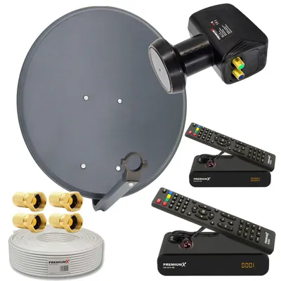 Produktbild von PremiumX SAT Anlage 60cm Antenne Twin LNB 25m Kabel 2x HDTV Receiver