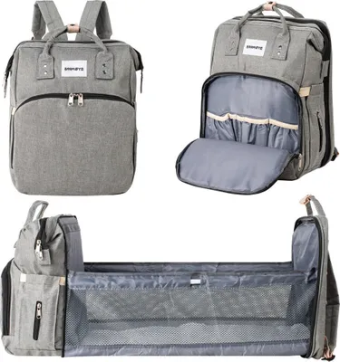 Produktbild von Barmøya Wickelrucksack 2-in-1 Rucksack & Wickelablage - wasserabweisend, geräumig, mit Laptopfach, isolierte Flaschenhalterungen, grau| BM-5