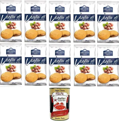 Produktbild von Ore Liete Perugia- Voglia Di Biscotti di frolla ripieni di Crema alla Nocciola Lust auf Mürbeteigkekse gefüllt mit Haselnusscreme 10x200gr+ Italian Gourmet polpa 400g