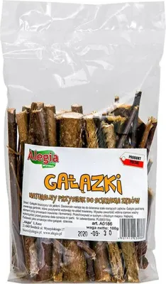 A clear product shot of a bag of ALEGIA Zweige for rodents, showing the product and its packaging.