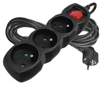 Prodlužovací kabel 5 m / 3 zásuvky / s vypínačem / černý / PVC / 1 mm2