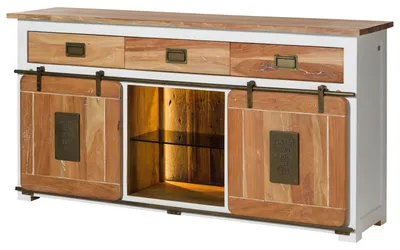 Produktbild von MASSIVMOEBEL24 Sideboard Mango / Altholz 180x45x90 weiß lackiert RAILWAY LUX #502