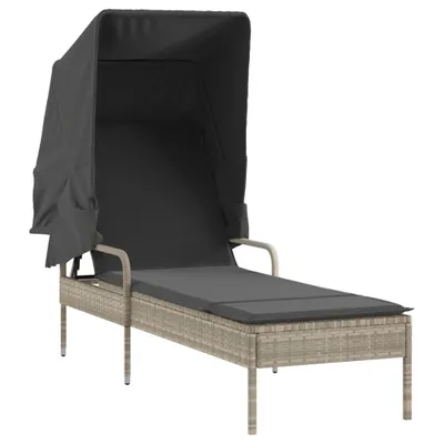 Produktbild von Sonnenliege mit Dach Hellgrau Poly Rattan