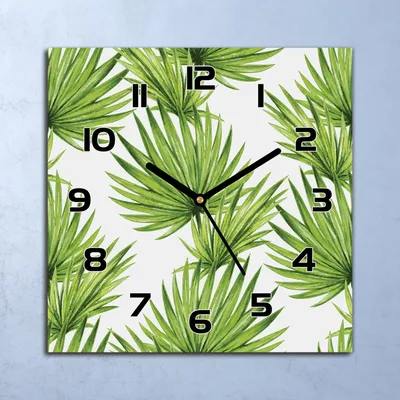 Produktbild von Wanduhr Echt-Glas-Küchenuhr Tropisches Blätter Quarz 30x30 Deko Bilder