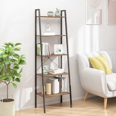 Produktbild von The Living Store Standregal mit 5 Böden Dunkelbraun und Schwarz 56x35x174 cm