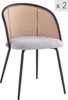 Produktbild von Esszimmerstühle (2er Set) aus Metall und Rattan Grau