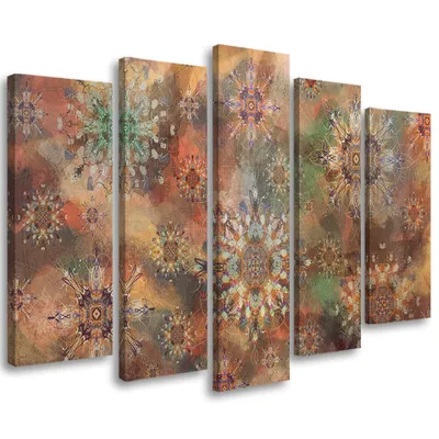 Produktbild von 5-teiliges leinwandbild sternmosaik 150x100 cm Feeby orange wandbild bereit zum aufhängen