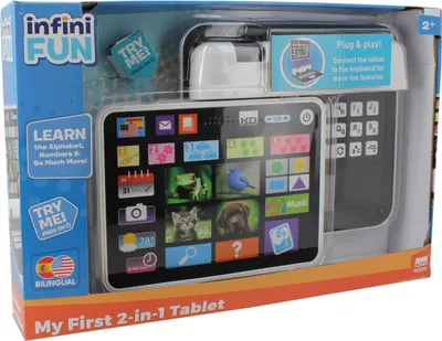 The image shows the retail packaging of a children's educational toy tablet.