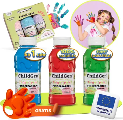 Produktbild von Fingerfarben ungiftig,  Fingermalfarben, Fingerfarben Baby ungiftig , geeignet zum Malen für Kindergarten, Schulen oder Zuhause, Handfarben Kinder, Fingerfarbe ab 1Jahr - 3x350ml