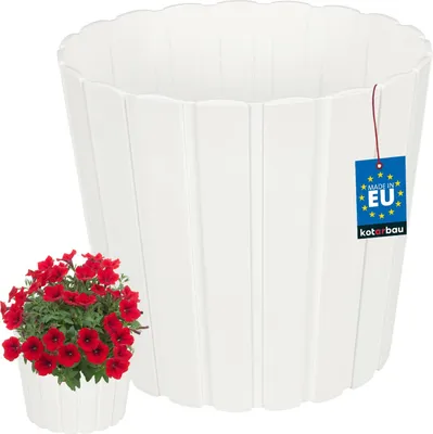 Image de KOTARBAU® Pot de fleurs Pot de plantes ⌀ 29 cm H : 27 cm Blanc Pot de plantes en plastique pour plantes d'intérieur Pots de fleurs Grand extérieur Cache-pot Balcon Décoratif