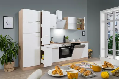 Produktbild von Küche Küchenzeile Küchenblock Einbauküche Eiche Weiß Merle 310 cm Respekta