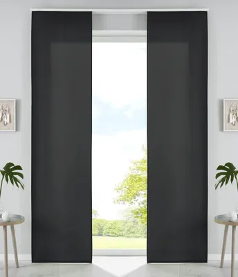 Produktbild von 2er Set Schiebegardinen Flächenvorhänge Mikrofaser Vorhang Gardine Schiebe HxB 245x60 cm Schwarz Matt Paneelwagen Beschwerungsstangen, 85600N2