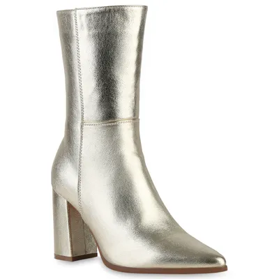 Produktbild von VAN HILL Damen Klassische Stiefeletten Spitze Absatz-Schuhe 840745, Farbe: Gold, Größe: 38