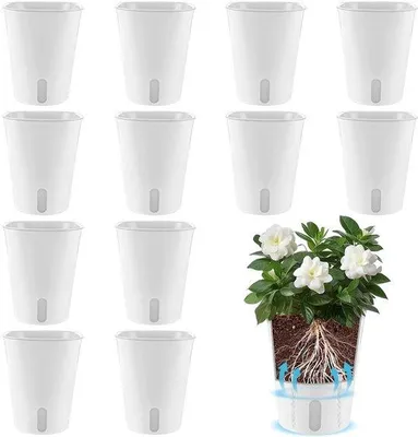 Produktbild von Famanu Selbstbewässernde Blumentöpfe - 12 Stück mit Wasserstandsanzeiger - 12,5 cm - Ideal für Kräuter und Balkon