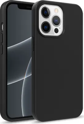A black iPhone 13 case is shown in a studio shot.