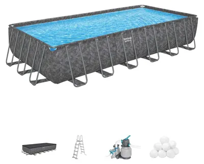 Image de BESTWAY Kit piscine hors sol tubulaire - APX 365™ - 732 x 366 x 132 cm - rectangulaire (filtre à sable, polybille 250 g, échelle, b