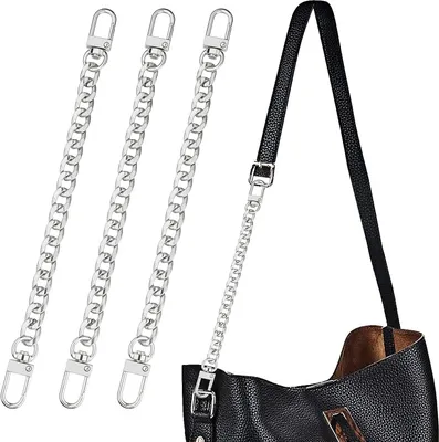 Produktbild von 3 Stück Taschenkette Metall 20 cm DIY Handtasche Geldbörse Strap Extender mit Metallschnallen für Geldbörse, Handtaschen, Geldbörse, Clutch, Umhängetasche, Ersatzriemen (Silber)