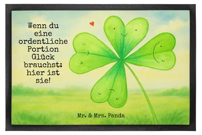 Produktbild von Mr. & Mrs. Panda Bodenvorleger Blume Kleeblatt Design 40 x 60 cm - Weiß - Geschenk, Glücksbringer, Schmutzfangmatte, Fußabstreifer, Garten, Schmutzmatte, Glück, Neuanfang