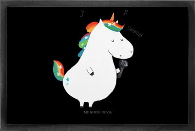 Produktbild von Mr. & Mrs. Panda Fussmatte Einhorn Sänger 50 x 75 cm - Schwarz - Geschenk, Geburtstag, Einhörner, Disco, Türvorleger, Party, Freundin, Schmutzfangmatte, Gummimatte