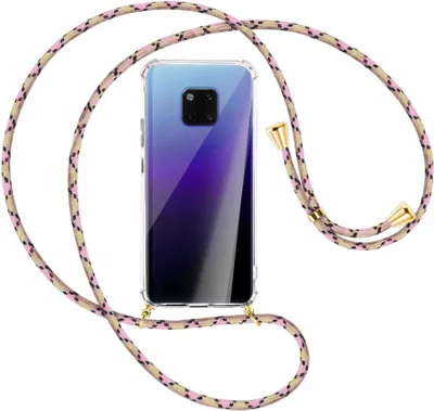 Produktbild von Handykette Backcover-Schutzhülle mit Band (Metall goldfarben) für Huawei Mate 20 Pro - rosa Karo