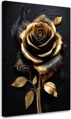 Produktbild von Leinwandbild Rose Blume Gold Schwarz Glamour 80x120 Feeby Gold bild für die wand bereit zum aufhängen
