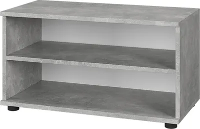 A two-shelf cabinet with a concrete finish.