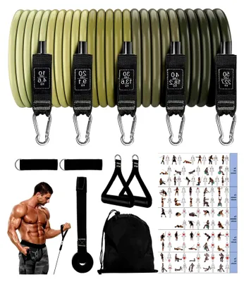 Produktbild von Widerstandsband-Set mit Türanker für Fitness, Stretching, Yoga, Krafttraining und Pilates