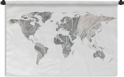 Produktbild von MuchoWow® Wandteppich Wandbehang Weltkarte - Farbe - Grau 90x60 cm Tapisserie Dekoration Wandtuch - Wandskulpturen - Bildteppich