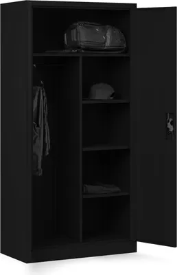 Produktbild von Metallschrank C34 Aktenschrank Aufbewahrungsschrank Umkleideschrank Spind Kleiderstange Pulverbeschichtung Metall Abschließbar 185 cm x 90 cm x 45 cm (Schwarz)