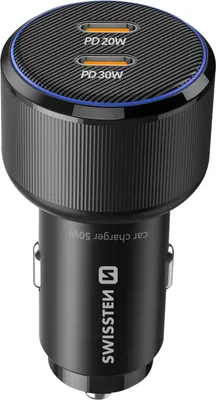 Immagine prodotto di Swissten, caricabatteria per auto 50 W Fast Charge 2x USB-C PD, nero