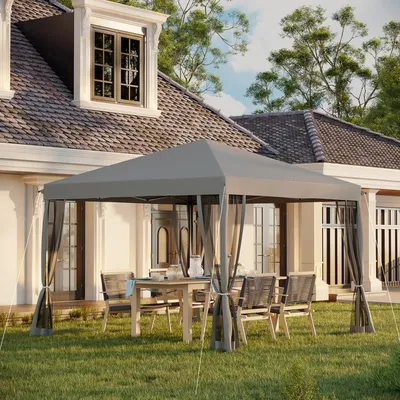 Zdjęcie produktu dla Altana Outsunny ok. 3x3m, wodoodporna, stabilna, odporna na zimę, rozkładana, z ochroną UV, składany namiot imprezowy, ogrodowy z 4 ścianami bocznymi, torba na namiot ogrodowy do ogrodu kempingowego, jasnoszara
