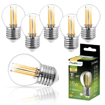 Produktbild von LUMILED 6er-Pack P45 E27 LED Lampe 2W (ersetzt 25W), 249Lumen, Vintage Filament Klar Glas LED Lampe Tropfen Tropfenform 3000K Warmweiß Birne Lampen 360° Strahlwinkel Glühbirnen