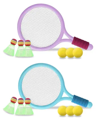 Obrázok produktu pre Sada detských rakiet na badminton a tenis, fialová/modrá, 2 rakety, 6 lôpt