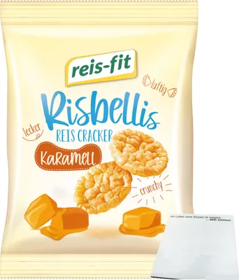 Produktbild von Reis-Fit Risbellis Caramel Fettarme Reis-Cracker mit Karamellgeschmack (40g Packung) + usy Block