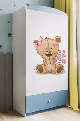 Produktbild von Kinderkleiderschrank Babydreams Drehtürenschrank Kleiderschrank Teddybär II Blau