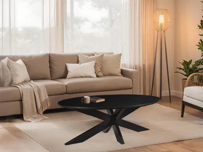 Produktbild von Livingfurn - Couchtisch Oslo Oval Schwarz -70x130x40 - Akazienholz
