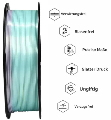 Produktbild von GEEETECH PLA-Filament, 1,75 mm, mehrfarbig, 3D-Drucker, PLA-Filament, 1 kg, Spule, Seide, Regenbogenfarben