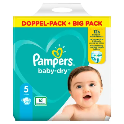 Produktbild von Pampers Baby-Dry 81715594, Junge/Mädchen, Windel mit Klebeband, 11 kg, 16 kg, Weiß, Velcro