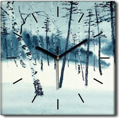 Produktbild von Coloray Uhr auf Leinwand 30x30 cm Wand Uhr Dekoration Wohnzimmer Segeltuch schwarze Hände -Landschaft des Schneewaldes