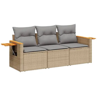 Produktbild von Modulares Garten-Sofa Set, 3-teilig, Beige, PE-Rattan, pulverbeschichteter Stahl, Akazienholz, Stauraum, wasserabweisende Beutel