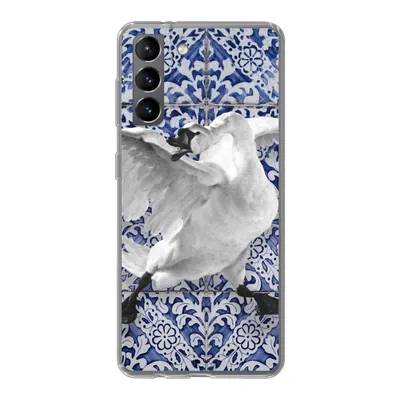 Produktbild von MuchoWow® Handyhülle Schutzhülle Hülle für Samsung Galaxy S21 Schwan - Kunst - Delfter Blau - Malerei - Alte Meister Silikon Softcase Handy Hülle - Softcase