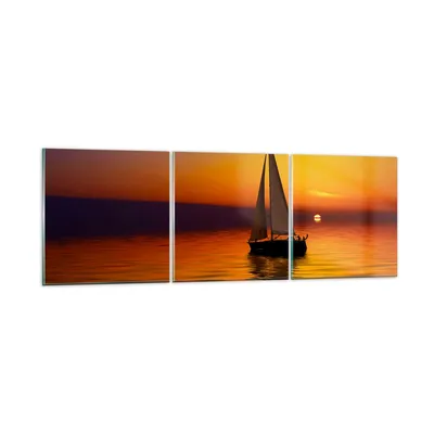 Produktbild von Bilder auf glas - Boot Sonnenuntergang Landschaft - 150x50cm - Glasbilder - Wandbilder - Kunstdruck - zum Aufhängen bereit - Wanddekoration aus Glas - Glas Bilder - Wandbild auf Glas - GCA150x50-0106