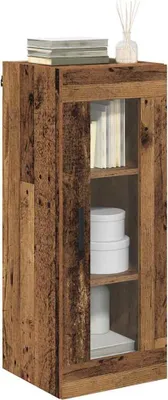 Produktbild von (Design 2026） Wandschrank Altholz 34,5 x 34 x 90cm Engineered Wood und Glas - HOMMIE 752686 - Kommoden